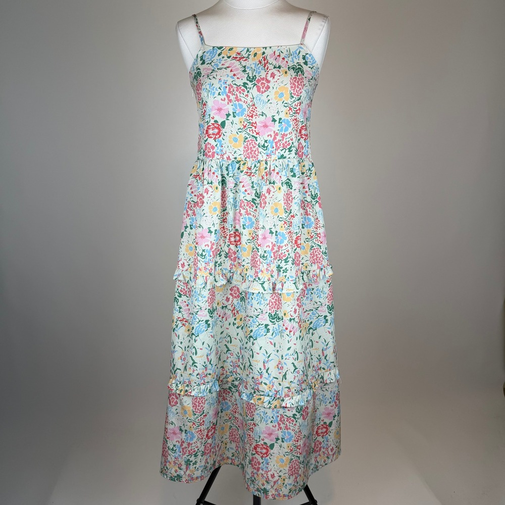 Multicolor Floral Ruffle Tiered Midi Dress Juniors Size Small Cottagecore Fairy